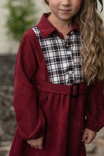 Load image into Gallery viewer, Burgundy Plaid Yoke Dress
