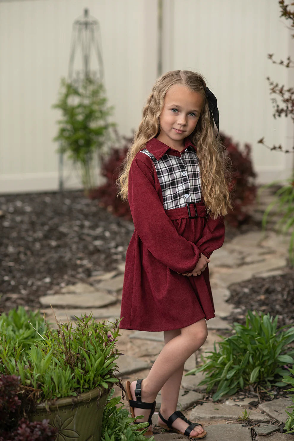 Burgundy Plaid Yoke Dress