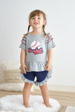 Load image into Gallery viewer, Grey baseball applique ruffle girl set
