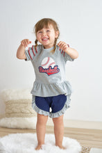 Load image into Gallery viewer, Grey baseball applique ruffle girl set
