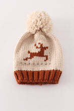 Load image into Gallery viewer, Beige pompom reindeer cable beanie
