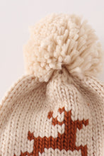 Load image into Gallery viewer, Beige pompom reindeer cable beanie
