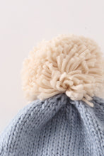 Load image into Gallery viewer, Blue pompom Christmas tree cable beanie
