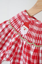 Load image into Gallery viewer, Red chrismtas santa tree reindeer hand smocked gingham romper
