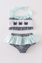 Load image into Gallery viewer, Mint crab embroidery ruffle 2pc girl swimsuit
