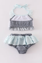 Load image into Gallery viewer, Mint crab embroidery ruffle 2pc girl swimsuit
