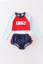 Load image into Gallery viewer, Patriotic flag embroidery 2pc girl swimsuit
