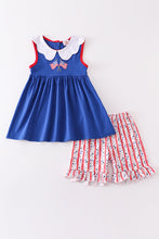 Load image into Gallery viewer, Blue Patriotic flag girl set
