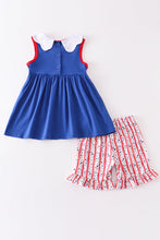 Load image into Gallery viewer, Blue Patriotic flag girl set
