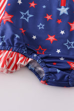 Load image into Gallery viewer, Navy Patriotic star print rashguard girl swimsuit
