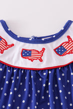 Load image into Gallery viewer, Blue patriotic flag applique dot girl set
