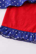 Load image into Gallery viewer, Blue patriotic flag applique dot girl set
