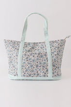 Load image into Gallery viewer, Green floral plaid tote bag
