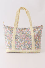 Load image into Gallery viewer, Yellow floral plaid tote bag
