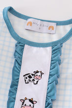 Load image into Gallery viewer, Blue gingham cow embroidery girl pajamas set
