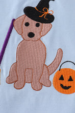 Load image into Gallery viewer, Blue halloween witch dog embroidery girl set
