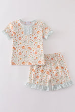 Load image into Gallery viewer, Green pumpkin print girl ruffle shorts set
