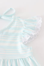 Load image into Gallery viewer, Blue stripe ruffle girl set
