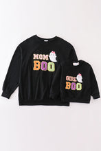 Load image into Gallery viewer, Black halloween MOM&amp;GIRL BOO chenille patch top
