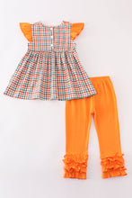 Load image into Gallery viewer, Pumpkin french knot gingham girl set
