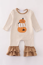 Load image into Gallery viewer, Khaki stripe pumpkin glitter girl romper
