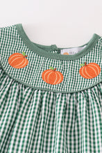 Load image into Gallery viewer, Green gingham pumpkin embroidery girl set
