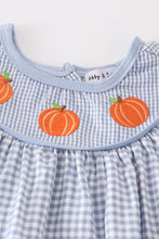 Load image into Gallery viewer, Blue gingham pumpkin embroidery girl set
