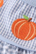 Load image into Gallery viewer, Blue gingham pumpkin embroidery girl set
