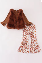 Load image into Gallery viewer, Fur vest football 3pc girl bell pants set
