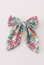 Load image into Gallery viewer, Teal floral print hair sailor bow
