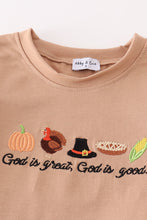 Load image into Gallery viewer, Khaki thanksgiving turkey embroidery boy set
