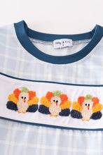 Load image into Gallery viewer, Blue thanksgiving turkey french knot boy set
