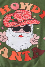 Load image into Gallery viewer, Green howdy santa print velvet bell girl pants set
