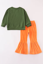 Load image into Gallery viewer, Green howdy santa print velvet bell girl pants set
