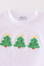 Load image into Gallery viewer, Blue christmas tree french knot smocked boy set
