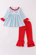 Load image into Gallery viewer, Blue stripe christmas santa  embroidery girl set
