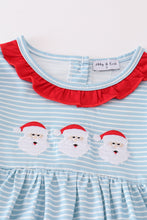 Load image into Gallery viewer, Blue stripe christmas santa  embroidery girl set
