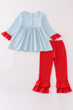 Load image into Gallery viewer, Blue stripe christmas santa  embroidery girl set
