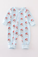 Load image into Gallery viewer, Blue christmas santa claus zipper  unisex romper
