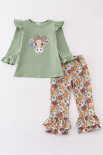 Load image into Gallery viewer, Green cow applique girl set
