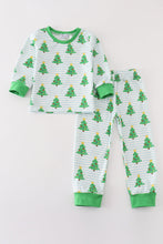 Load image into Gallery viewer, Green christmas tree print ruffle boy pajamas set
