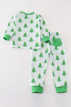 Load image into Gallery viewer, Green christmas tree print ruffle boy pajamas set
