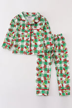 Load image into Gallery viewer, Green grinch print plaid ruffle boy pajamas set
