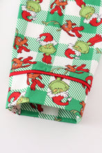 Load image into Gallery viewer, Green grinch print plaid ruffle boy pajamas set
