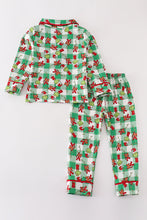 Load image into Gallery viewer, Green grinch print plaid ruffle boy pajamas set
