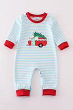 Load image into Gallery viewer, Blue christmas camper van applique boy romper
