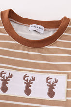 Load image into Gallery viewer, Brown stripe antler embroidery boy top
