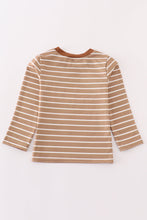 Load image into Gallery viewer, Brown stripe antler embroidery boy top
