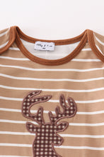 Load image into Gallery viewer, Brown stripe antler embroidery boy top
