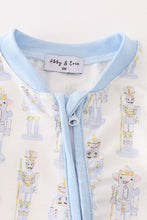 Load image into Gallery viewer, Blue nutcracker print zip boy romper
